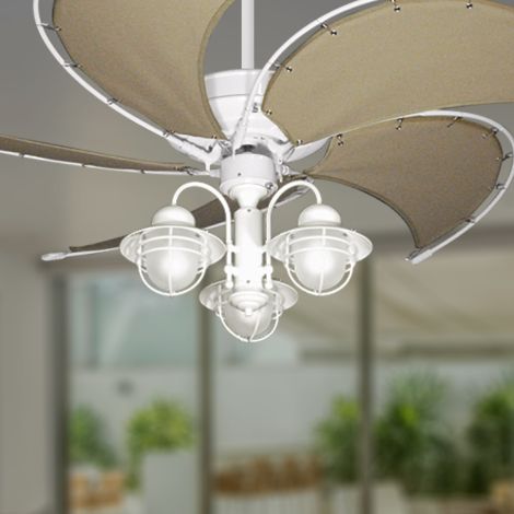 Raindance Nautical Ceiling Fan with Light - Pure White with Khaki Blades