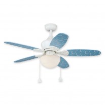 44" Vaxcel Alex LED Ceiling Fan - F0037 - White with Blue Clouds Blades
