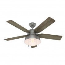 52" Hunter Mill Valley Outdoor Ceiling Fan With LED Module - 59308 - Matte Silver, ETL Damp