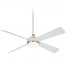 Minka Aire F623L-WHF/SBR Orb 54" Four Blades w/ LED - Flat White and Soft Brass. Vintage yet modern in design, the Minka-Aire Orb is designed in a Flat White/Soft Brass Finish and Four Flat White Blades.