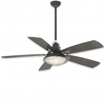 56" Minka Aire Groton Ceiling Fan -  sand black and weathered steel finish with charcoal driftwood blades and LED light kit