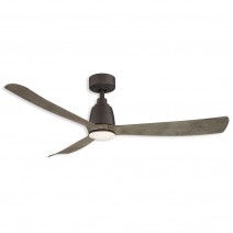 52" Fanimation Kute Damp Outdoor Ceiling Fan - matte greige finish with weathered wood blades shown with LED light kit