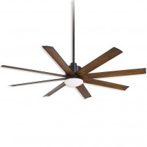 65" Minka Aire Slipstream Wet Rated Outdoor Ceiling Fan - Coal Finish with Distressed Koa Blades and LED light kit