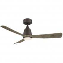 44" Fanimation Kute Damp Outdoor Ceiling Fan - matte greige finish with weathered wood blades shown with LED light kit