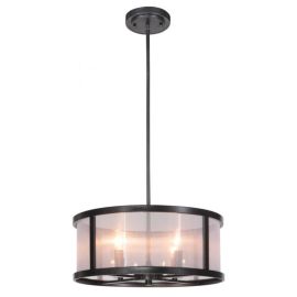 18"W Craftmade - Danbury - 4 Light Pendant - 36794-MBK - Matte Black - Organza w/ clear PVC