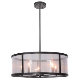 25.40"W Craftmade - Danbury - 5 Light Pendant - 36795-MBK - Matte Black - Organza w/ clear PVC
