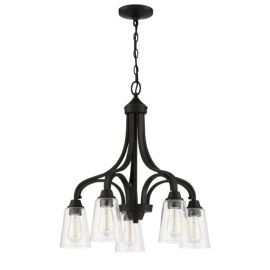 24"W Craftmade Grace 5 Light Down Chandelier - 41915-ESP-CS - Espresso - Clear Seeded