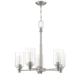 25"W Craftmade Dardyn 5 Light Chandelier - 49825-BNK-C - Brushed Polished Nickel - Clear