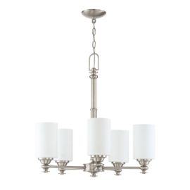 25"W Craftmade Dardyn 5 Light Chandelier - 49825-BNK - Brushed Polished Nickel - White Frost