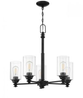 25"W Craftmade Dardyn 5 Light Chandelier - 49825-FB-C - Flat Black - Clear