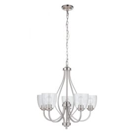 25"W Craftmade Serene 5 Light Chandelier - 49925-BNK - Brushed Polished Nickel - Clear Seeded