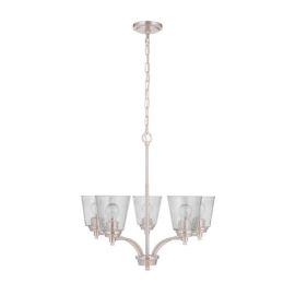 24.50"W Craftmade Tyler 5 Light Chandelier - 50225-BNK - Brushed Polished Nickel - Clear Seeded