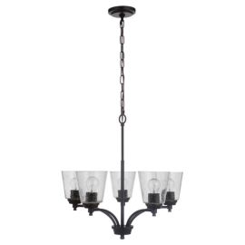 24.50"W Craftmade Tyler 5 Light Chandelier - 50225-FB - Clear Seeded