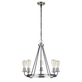 25"W Craftmade Randolph 5 Light Chandelier - 50325-FBBNK - Flat Black - Brushed Polished Nickel