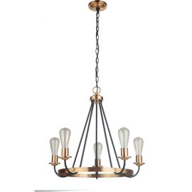 25"W Craftmade Randolph 5 Light Chandelier - 50325-FBSB - Flat Black - Satin Brass