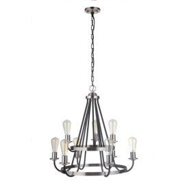 26"W Craftmade Randolph 9 Light Chandelier - 50329-FBBNK - Flat Black - Brushed Polished Nickel