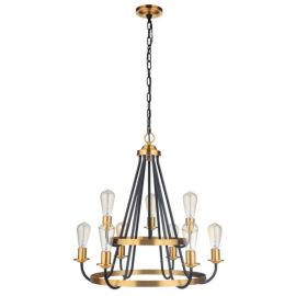 26"W Craftmade Randolph 9 Light Chandelier - 50329-FBSB - Flat Black - Satin Brass