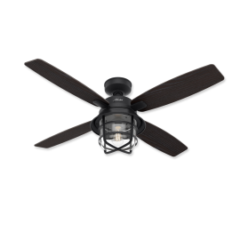 52" Hunter Port Royale Natural Iron Finish with Black Willow / Walnut Stripe Reversible Blades and Light Kit