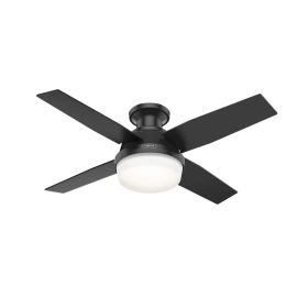 44" Hunter Dempsey LP Ceiling Fan With LED Module - 50400 - Matte Black, ETL Damp