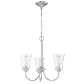 20"W Craftmade Gwyneth 3 Light Chandelier - 50423-BNK - Brushed Polished Nickel - Clear Seeded