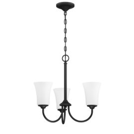 20"W Craftmade Gwyneth 3 Light Chandelier - 50423-FB-WG - Flat Black - White Frost