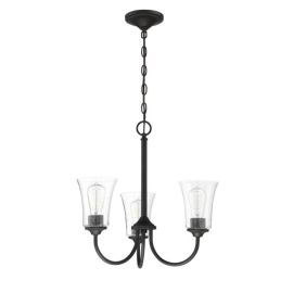 20"W Craftmade Gwyneth 3 Light Chandelier - 50423-FB - Flat Black - Clear Seeded