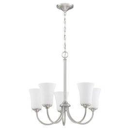 23"W Craftmade Gwyneth 5 Light Chandelier - 50425-BNK-WG - Brushed Polished Nickel - White Frost