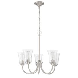 23"W Craftmade Gwyneth 5 Light Chandelier - 50425-BNK - Brushed Polished Nickel - Clear Seeded