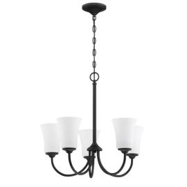 23"W Craftmade Gwyneth 5 Light Chandelier - 50425-FB-WG - Flat Black - White Frost