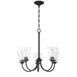 23"W Craftmade Gwyneth 5 Light Chandelier - 50425-FB - Flat Black - Clear Seeded