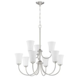 32"W Craftmade Gwyneth 9 Light Chandelier - 50429-BNK-WG - brushed Polished Nickel - White Frost