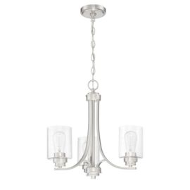 18"W Craftmade Bolden 3 Light Chandelier - 50523-BNK - Brushed Polished Nickel - Clear Seeded