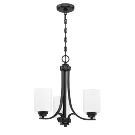 18"W Craftmade Bolden 3 Light Chandelier - 50523-FB-WG - Flat Black - White Frost