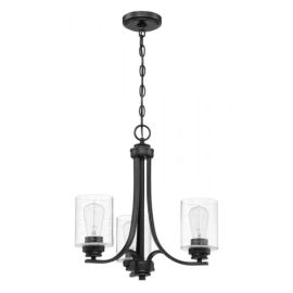 18"W Craftmade Bolden 3 Light Chandelier - 50523-FB- Flat Black - Clear Seeded