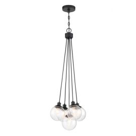 14.75"W Craftmade - Que - 5 Light Pendant - 53395-FB - Flat Black - Clear Seeded