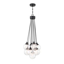 16.25"W Craftmade - Que - 9 Light Pendant - 53399-FB - Flat Black - Clear Seeded