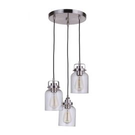 11.88"W Craftmade - Foxwood - 3 Light Pendant - 53692-BNK - Brushed Polished Nickel - Clear Seeded
