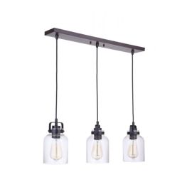 24.88"W Craftmade - Foxwood - 3 Light Pendant - 53693-FBDT - Flat Black - Dark Teak - Clear Seeded