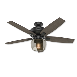 52" Hunter Bennett Matte Black Finish with Grey Walnut / Burnt Walnut Reversible Blades and Light Kit