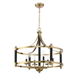 28.75"W Craftmade - Stanza - 6 Light Pendant - 54896-FBSB - Flat Black - Satin Brass