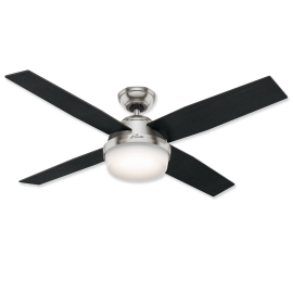 52" Hunter Dempsey Brushed Nickel Finish with Black Oak / Chocolate Oak Grain Reversible Blades and Light Kit