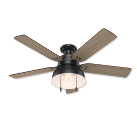 52" Hunter Mill Valley Low Profile Matte Black Finish with Walnut Stripe / Medium Walnut Reversible Blades and Light Kit