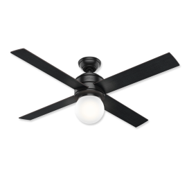 52" Hunter Hepburn Matte Black Finish with Black Oak / Mid Century Walnut Reversible Blades and Light Kit