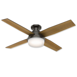 52" Hunter Dempsey Low Profile Noble Bronze Finish With Mid Century Walnut / Umber Walnut Reversible Blades and Light  Kit