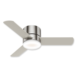 44" Hunter Minimus Low Profile Brushed Nickel Finish with Natural Wood / Matte Nickel Reversible Blades and Light Kit