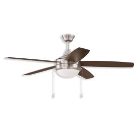52" Craftmade Phaze Energy Star 5 DC LED Ceiling Fan - brushed polished nickel finish with walnut/dark oak blades and LED light kit