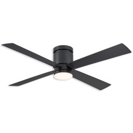52" Fanimation Kwartet Damp Outdoor Flush Mount Ceiling Fan - black finish with black blades and light kit