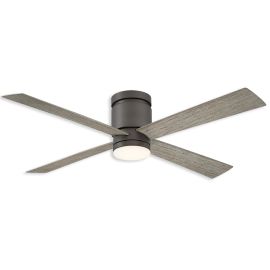 52" Fanimation Kwartet Damp Outdoor Flush Mount Ceiling Fan - Matte Greige finish with weathered wood blades and light kit