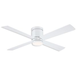 52" Fanimation Kwartet Damp Outdoor Flush Mount Ceiling Fan - matte white finish with matte white blades and light kit