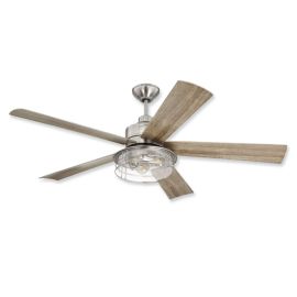 56" Craftmade Garrick Brushed Polished Nickel Finish with Driftwood Blades and Light Kit